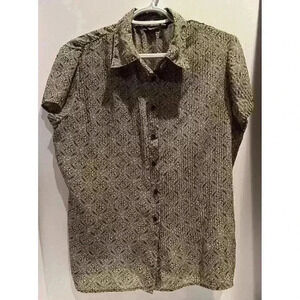 Apt 9 Shirt Blouse  Top Women’s Medium Brown Print Pattern Office Business‎